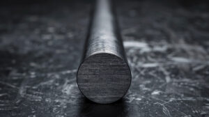 A carbon steel rod on a scratched black surface